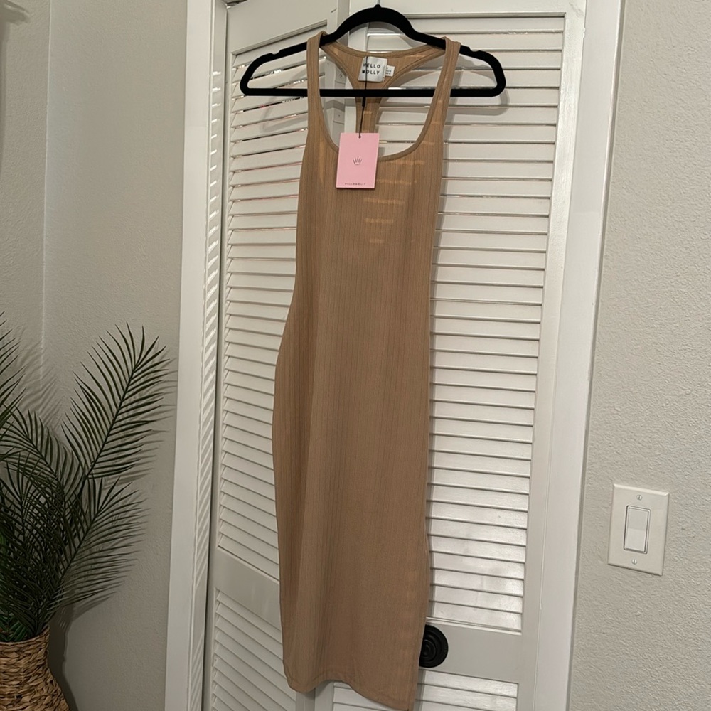 Hello Molly new with tags tan racer back bodycon dress with slit
